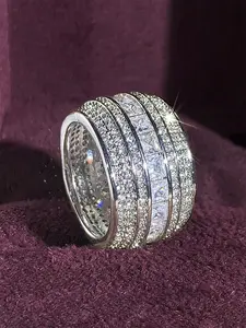 Women's Artificial Zircon Ring, Stackable Engagement Ring, Wedding Engagement Anniversary Party Accessory Gift, Elegant Jewelry for Women, Double Row Ring, Elegant Fashion Rings