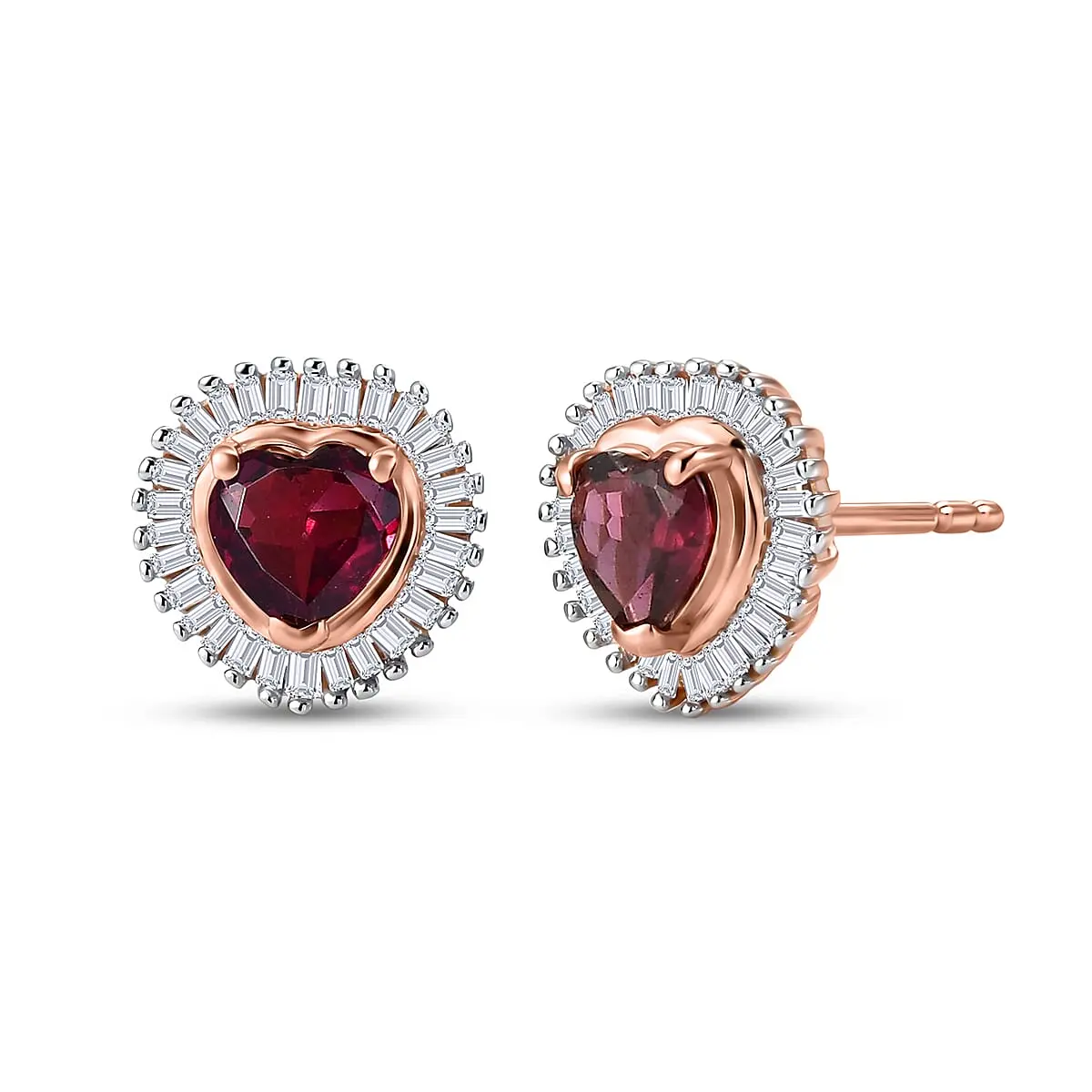 D'Joy Premium Malawi Magenta Garnet, Diamond (0.20 cts) Earrings in 18K Vermeil RG Over Sterling Silver 1.25 ctw