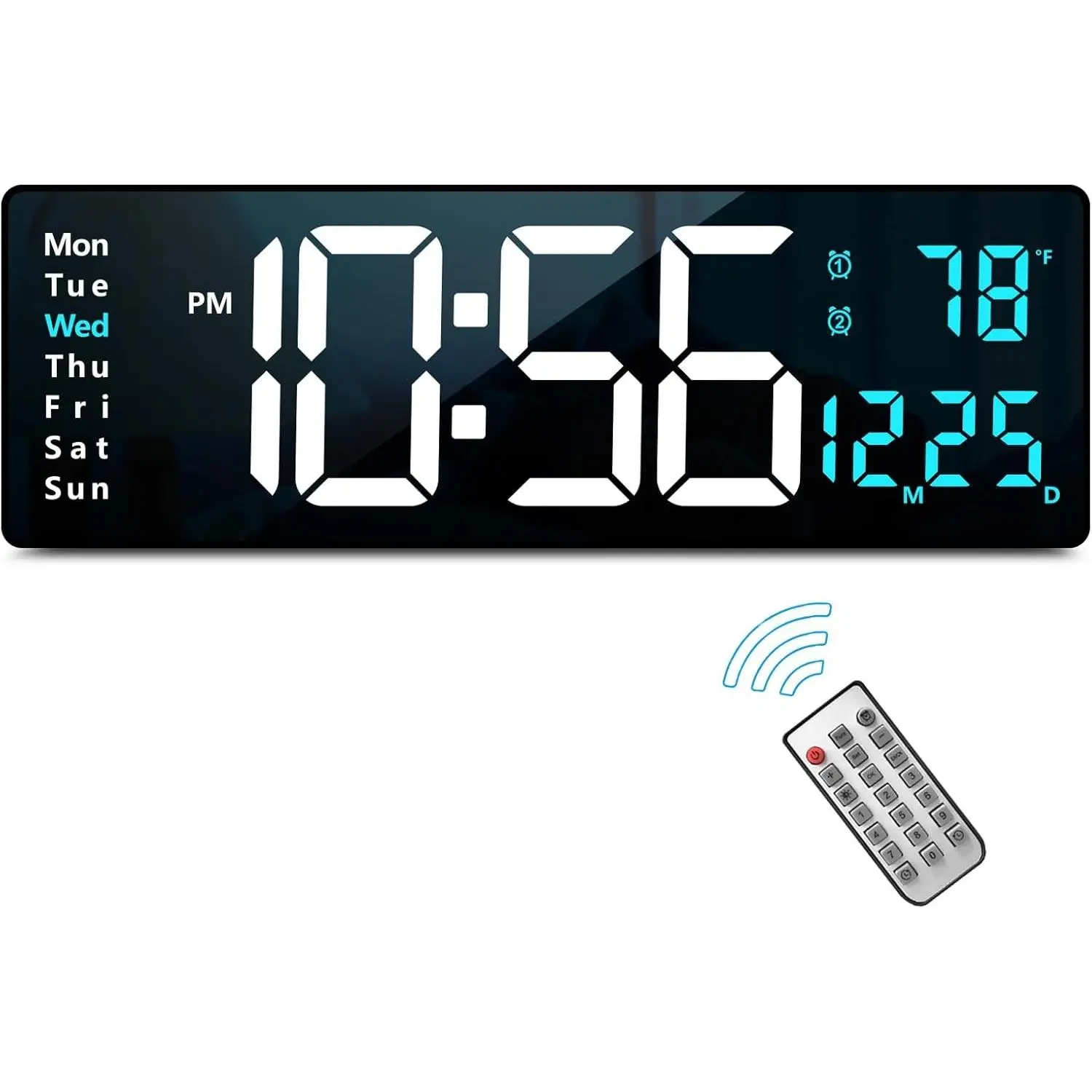 16.2 Inch Large Display Wall Clocks, LED Digital Clock with Remote Control for Living Room Decor, Automatic Brightness Dimmer Clock with Date Week Temperature (Blue)