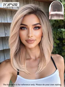 13x6 Lace Front Synthetic Wig, Medium-Length Straight Wig, Multiple Color Options, Layered Cut, 16inches