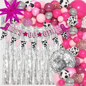 137Pcs Disco Cowgirl Party Decorations, Bachelorette Cowgirl Balloons Hot Pink Balloon Garland Arch Kit Let'S Go Girls Banner Western 2000S 90S 80S Birthday Party Supplies