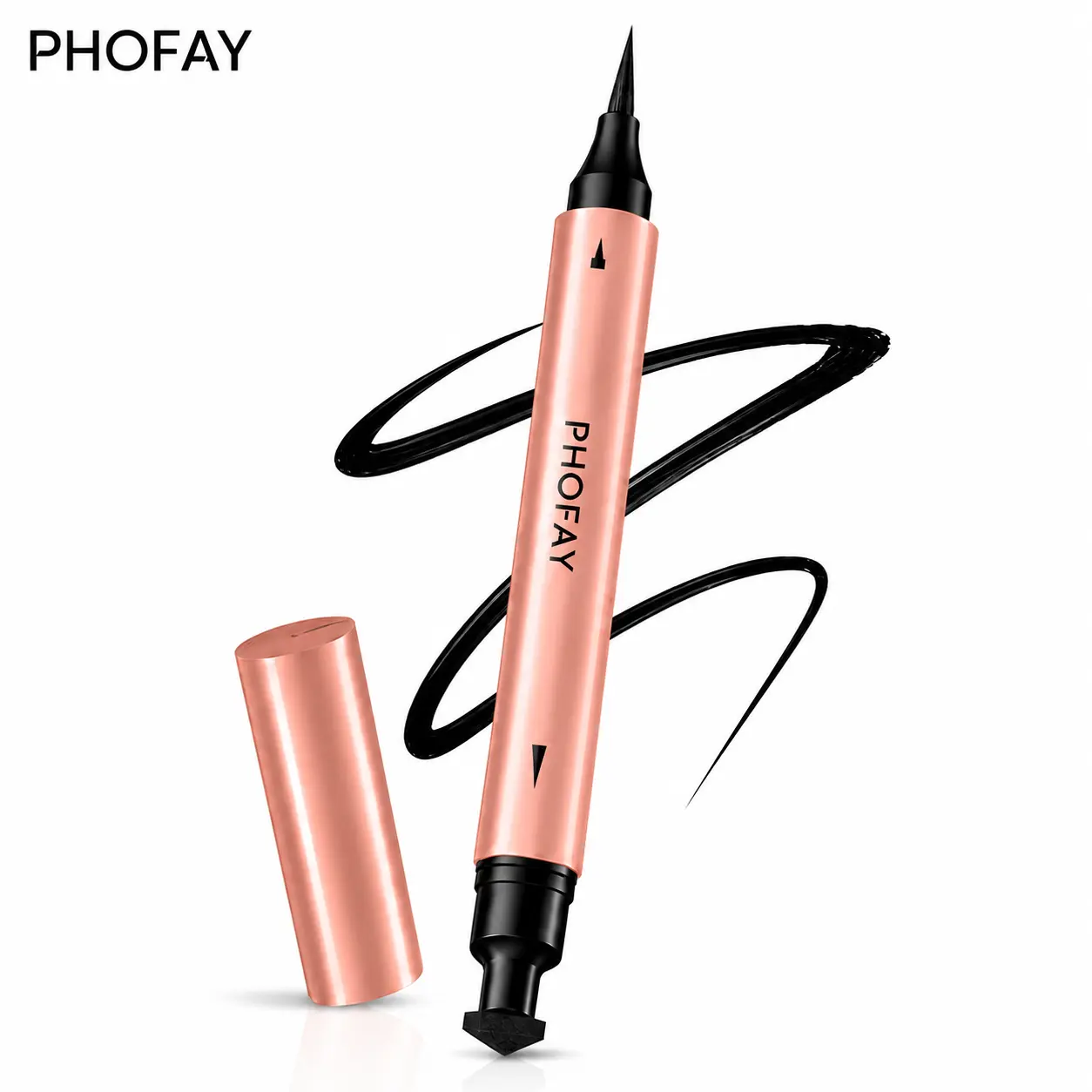 PHOFAY Dual-Ended Wing Stamp Eye Liner Pen, Long Wear, Waterproof, Smudge-Resistant Liquid, Smooth Bold Look, Easy Application for Daily Use, Black, 3ml, Eye Makeup Product, Eye Makeup Products