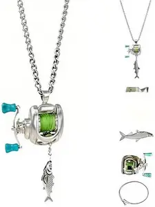 Mini fishing reel necklace, Rotating Handle Spinning Reel Pendant Keychain, Gift for Fishermen Angler Jewelry romantic gift for him