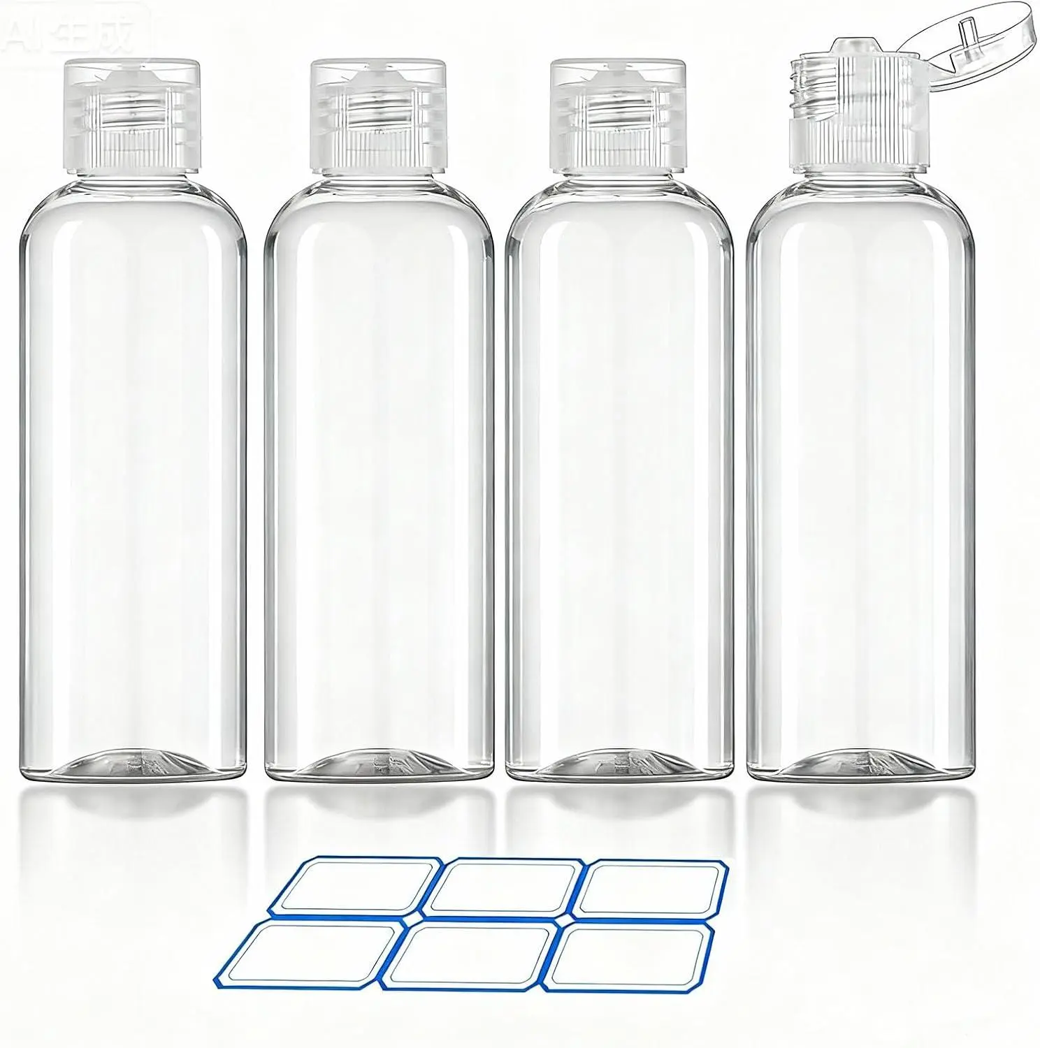 DTDNZKN 4-Pack Round Lightweight 3.4 Oz (100Ml) TSA-Approved Travel Toiletry Bottles, Leak-Proof Plastic Home Organizer Storage Accessories with Labels, Bottle