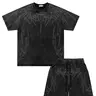 Men's Summer Fashion Set, Casual Clothing Set, Vintage Dark Wash Tie-Dye Thorn Cross Short Sleeve & Shorts, Casual Trendy Two-Piece