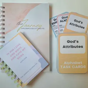 Handmade Christian Family Devotional Bundle | Adult & Kids Bible Journal + Alphabet Task Cards | Exploring God’s Attributes | Faith-Based Learning for Moms & Children