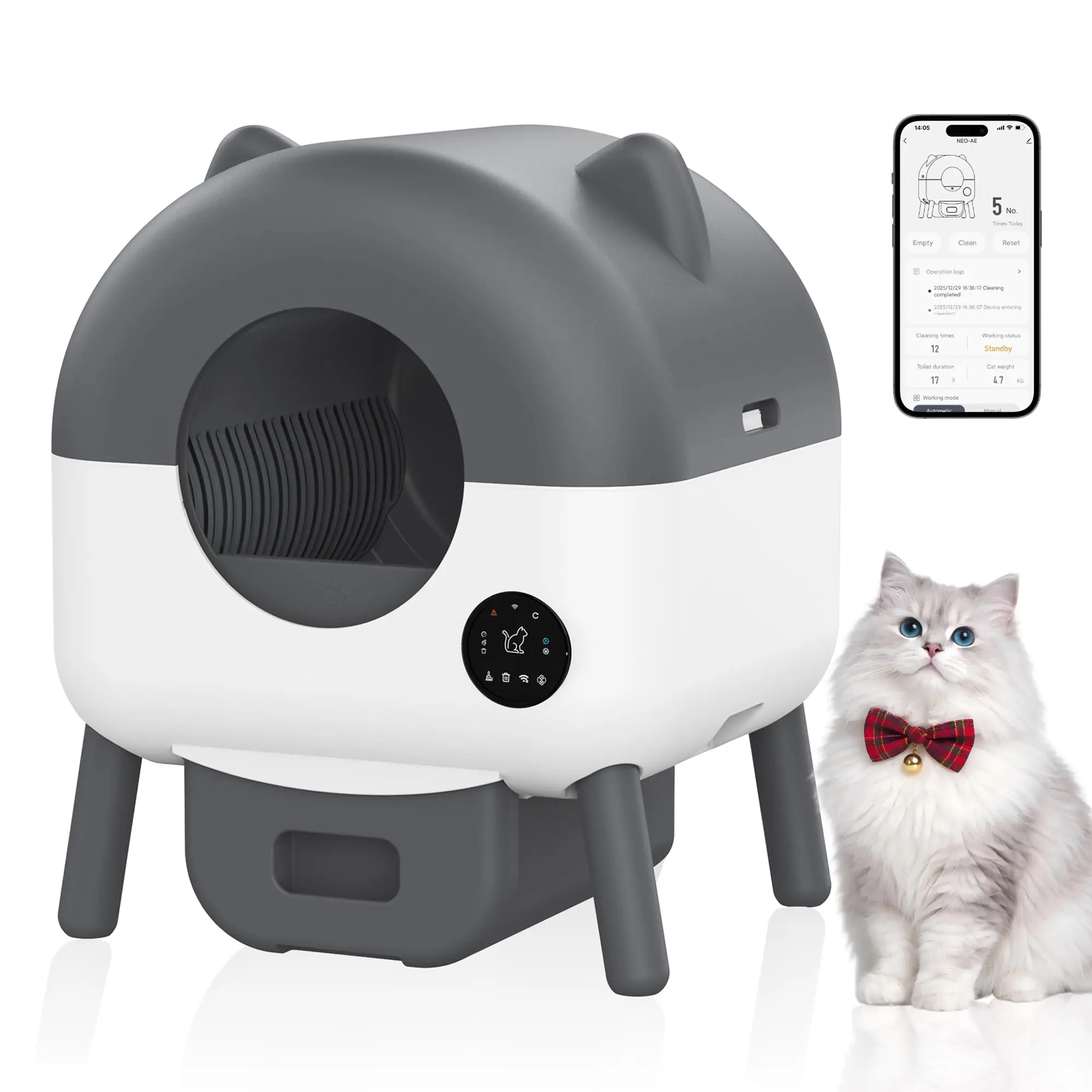Automatic Self-Cleaning Cat Litter Box for Multiple Cats, 76L Large Capacity, Ultra-Quiet, App Controlled, Triple Safety Sensors, Easy to Clean, Includes Trash Bags