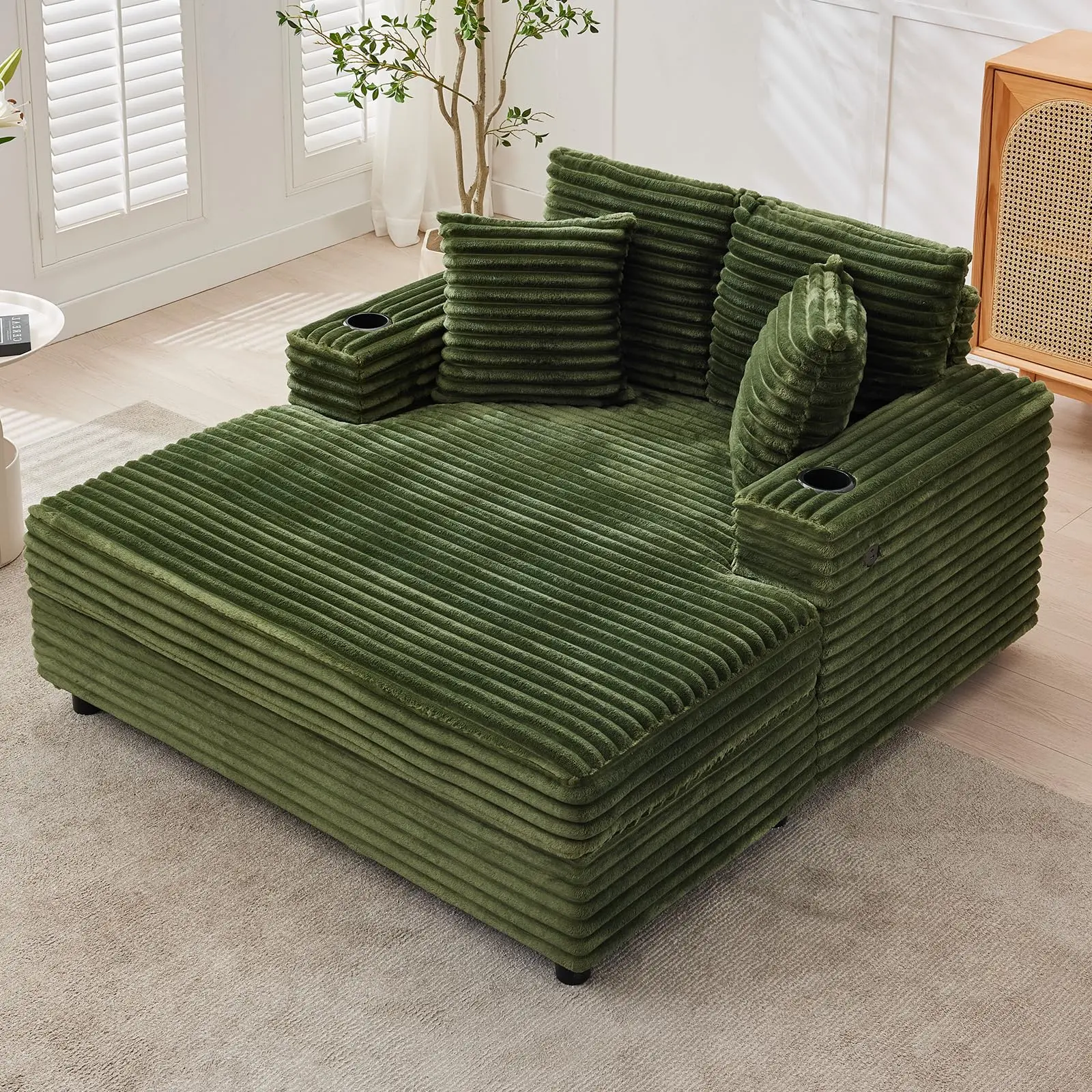 Garvee Chaise Lounge Chair de Gran tamaño para Interior, sofá de Pana cómodo de 56 x 60 Pulgadas, con Puertos de Carga y portavasos, Acogedor sofá de Lectura para recámara, Sala de Estar