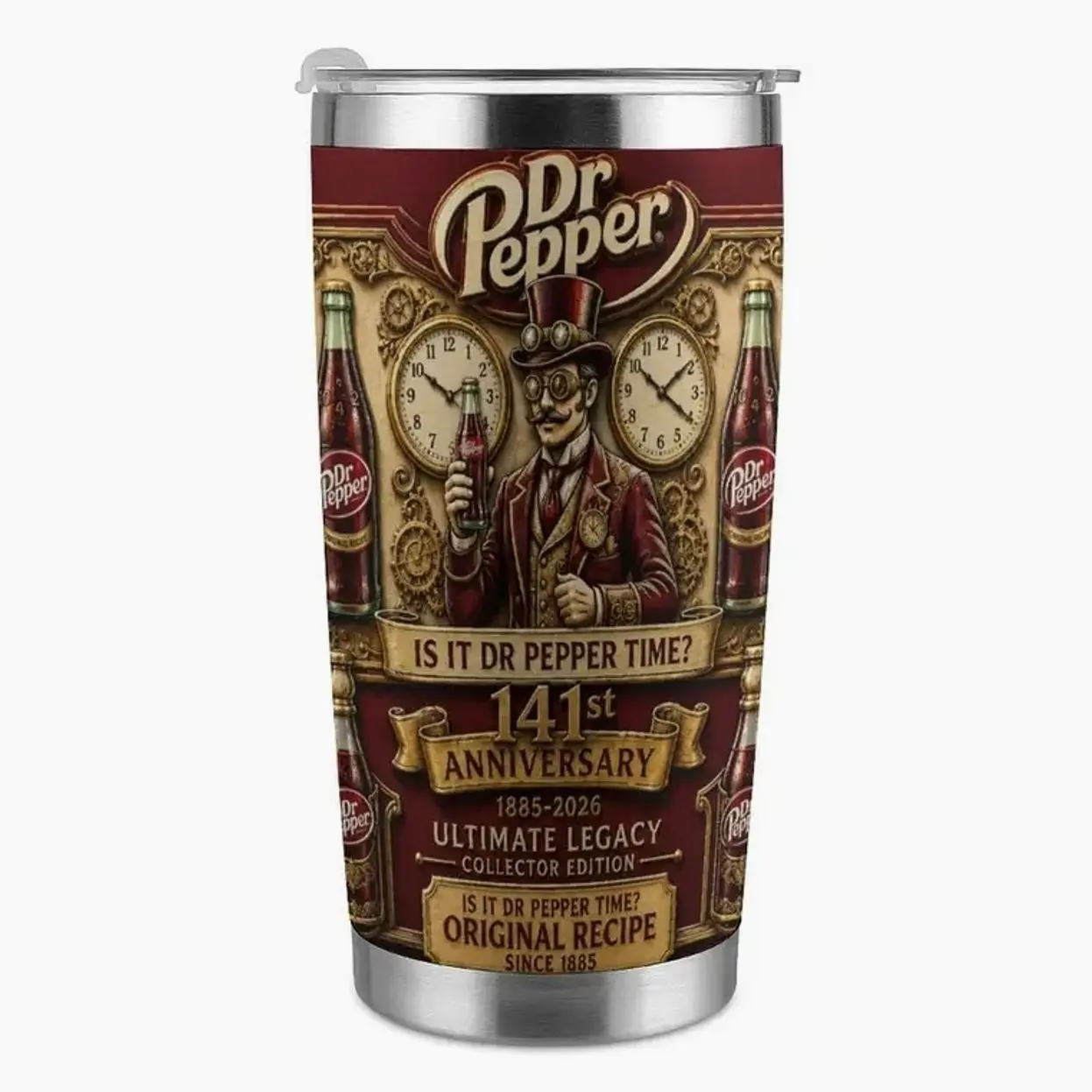 40oz Dr Pepper 141st Anniversary Tumbler, Vintage Classic Dr Pepper Soda Collector Cup, Rare Limited Edition 1885-2026 Commemorative Drinkware, Iconic 23 Flavors Retro Graphic Thermal Tumbler
