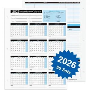 2026 Attendance Calendar Work Tracker Attendance Calendar Cards - 8.5 X 11 Cardstock/Pack of 50 Sheets