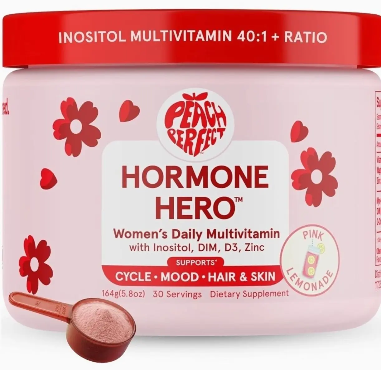 Peach Perfect Hormone Hero – Myo-Inositol & D-Chiro 40:1, Omega-3, Vitamin D3, Magnesium Glycinate, DIM, Zinc – Hormonal Balance, Ovarian Health, Fertility, Cycle and Energy - 30 SVG, Pink Lemonade
