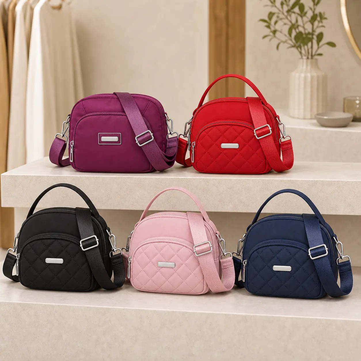 Women’s Compact Quilted Mini Crossbody Shoulder Purse - Lightweight Portable Home Organizer Storage Bag with Adjustable Handle, Durable Dustproof Design, Multiple Classic Colors for Daily Commuting, Short Trips