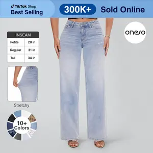 【3 Lengths】Magic ONESO Mid-low Rise Baggy BBL Jeans Stretchy Wide Leg Tummy Control Plus Size Regular Size
