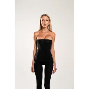 Skinny Mesh Corset Top — Black Strapless Bustier | BYBLANCE