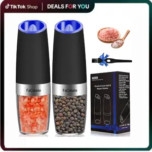Electric Salt and Pepper Grinder Set,Automatic Operation Electric Salt and Pepper Shakers Set，Battery Powered Adjustable Coarseness Pepper Mill Grinder LED Light,