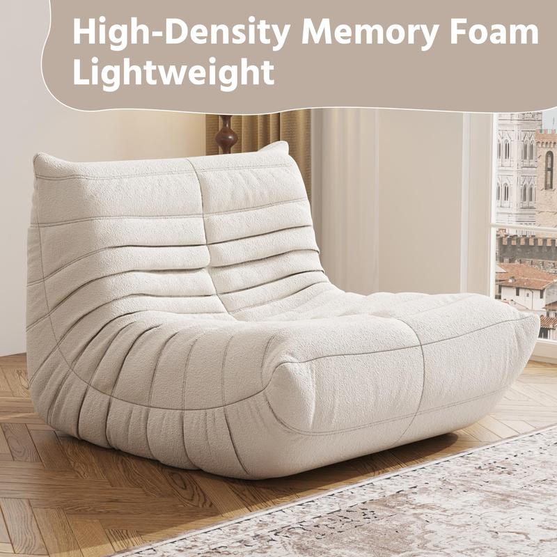 Togo Sofa for Adults 1/2/3 Seater Bean Bag Chair Sofa Fireside Chair Lazy Sofa Chair with High Density Comfortable Foam Modern Bean Bag for Living Room Bedroom Office Beige Beanbag Cushion Beanbag Lounger