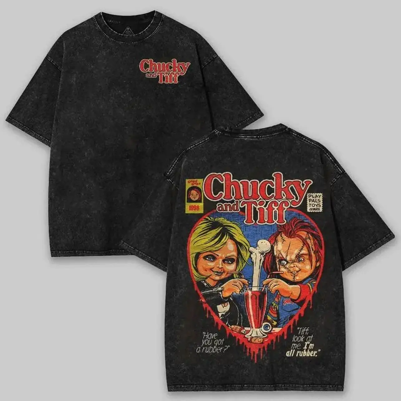 Chucky and Tiff Vintage Halloween Film Shirt Oversized T Shirt Classic Horror Movie Shirt Grunge Halloween Tshirt Cotton Fabric J