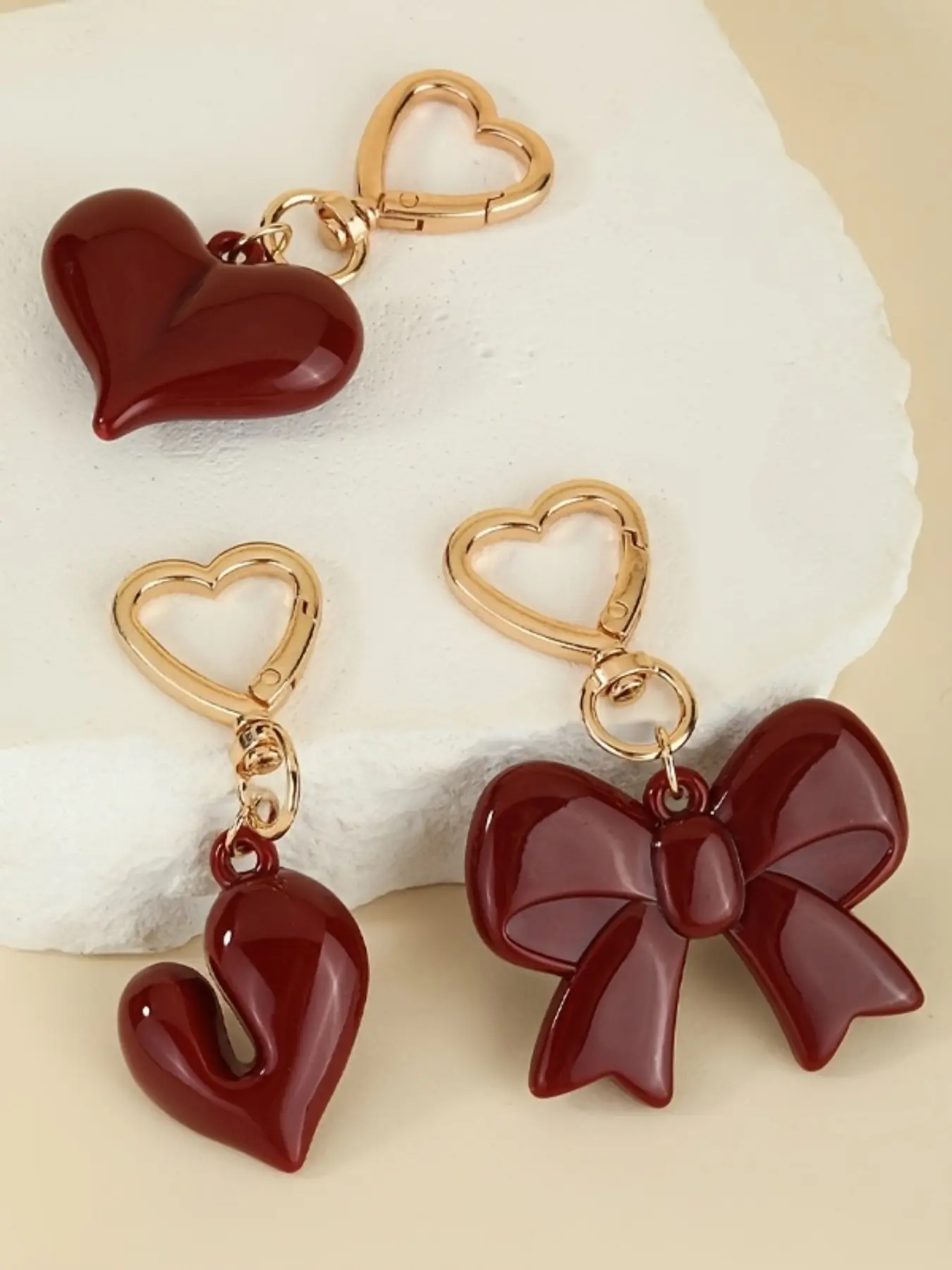 Coquette, Dainty Women's Bow & Heart-Shaped Keychain for Handbags Backpack-Red Wine Bow Keychain Accessories with Heart Lobster Claw Clasp Bowknot Keyholders Phone Car Key Chain Charm Heart Keyrings,Mother's Day
