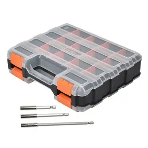 Tool Storage Box with Silver Color Connectors, 34 Grids Dual-Sided Metal Organizer, Removable Plastic Dividers, Foldable Design for Easy Transport