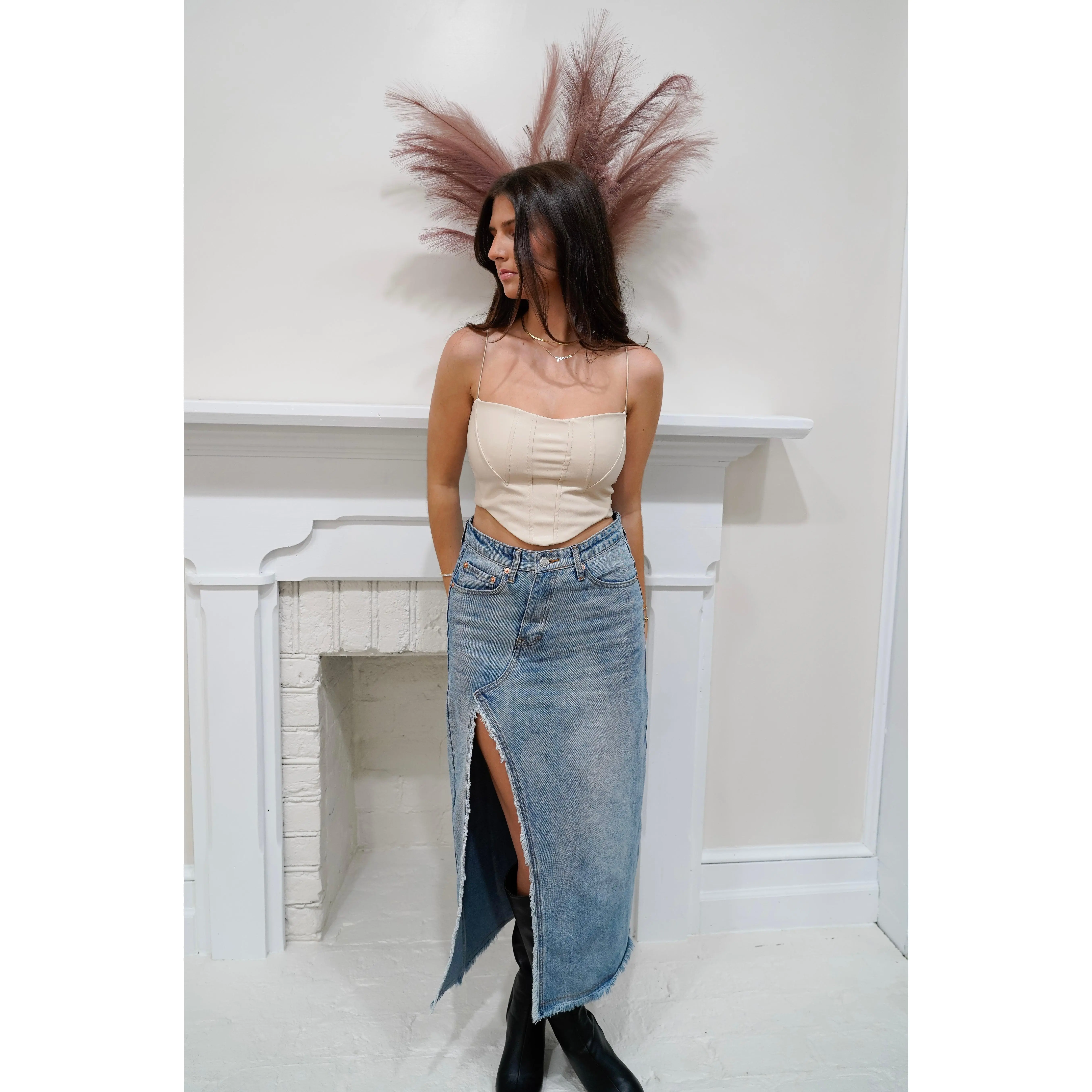 'Phoebe' Crossover Maxi Denim Skirt