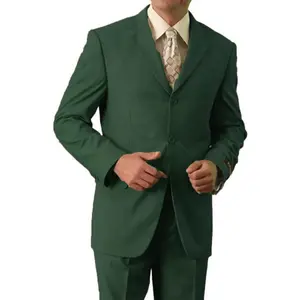 Mens Classic Fit Three Button Poplin Two Piece Suit in Olive Green