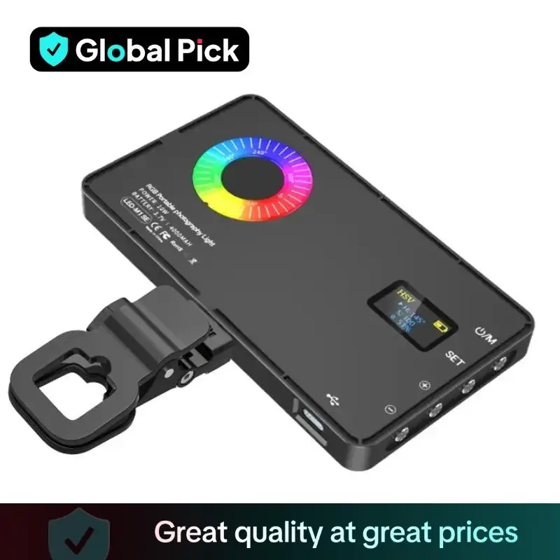 Global Pick Portable LED Selfie Light, Rechargeable RGB Light with Clip, Mini Pocket Light for Selfie, Vlog, Video, Photo, Camera, Smartphone