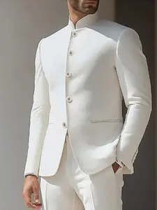 YINK Men's Blazer Suit Jacket | Solid Color, Stand Collar & Long Sleeve Button Style, Casual, Stylish