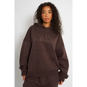 Kaiia Slogan Oversized Hoodie Mocha