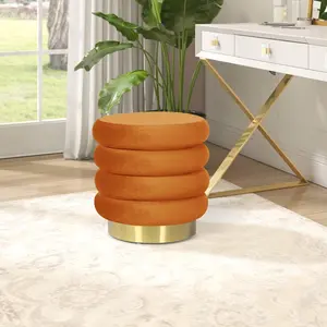Adeco Round Ottoman Velvet Vanity Stool Chair with Metal Base, Modern Padded Footrest Stool Seat Footstool for Living Room Bedroom