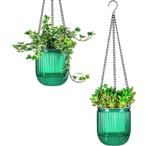 4.5 Inch 2 Pcs Self Watering Hanging Planter Indoor Plant Pots Drainage Holes, Outdoor Small Hanging Planters Flower Pot Basket, Visible Water Level, Plant Hanger Home Decor, Gardening garden beds supplies arch fabric marker boxes clip