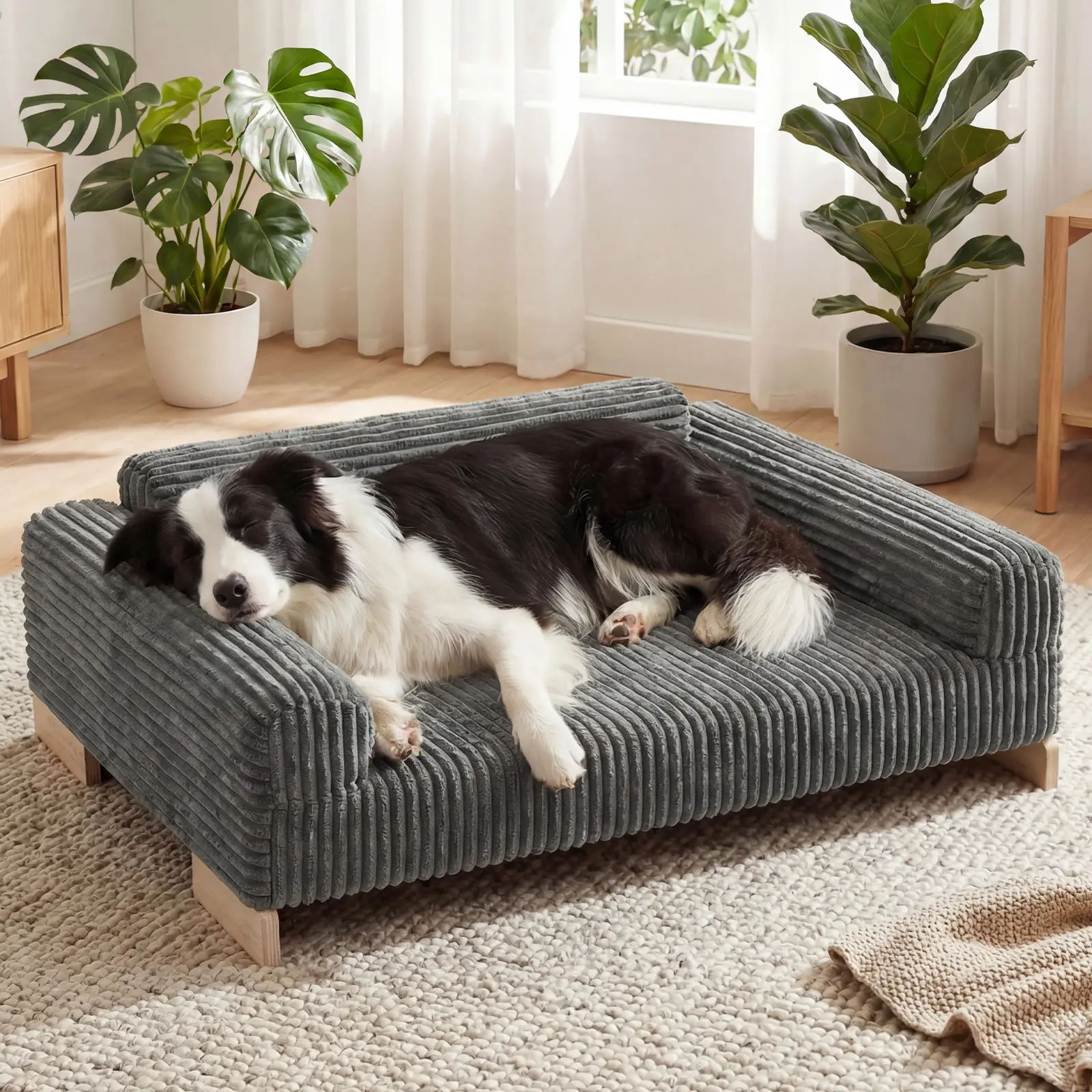 Veehoo Elevated Dog Bed Indoor, Wood Furniture Style Dog Couch Sofa