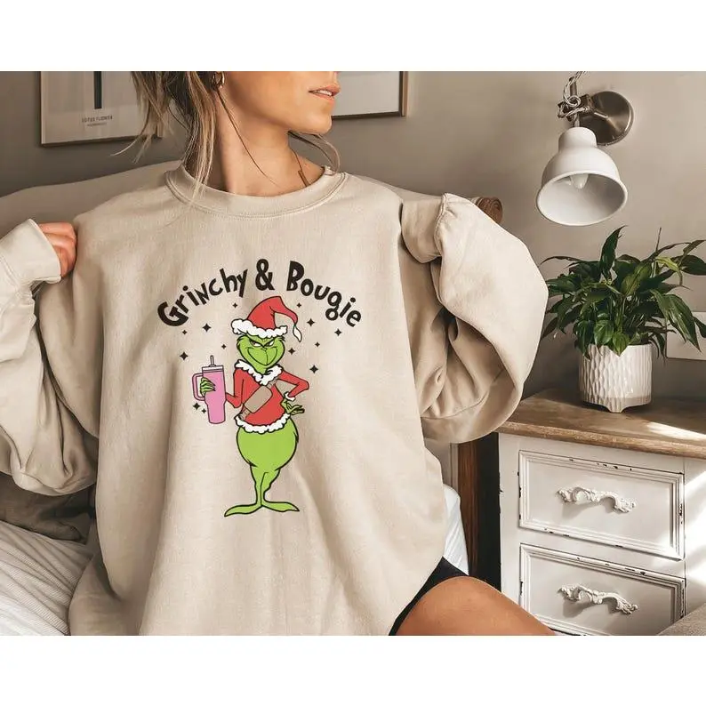 Grinchy And Bougie Sweatshirt, Christmas Grinc Sweatshirt, Xmas Shirt Gift, Christmas Woman Shirt, Merry Christmas Sweatshirt 2Q1