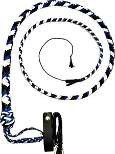 EPT Snake Whip - Black White Blue 12-Ply Shot Loaded 4ft to 8ft Handmade Cowhide Leather Compact Portable Power Performance with Storage Strap & Extra Cracker Replacements