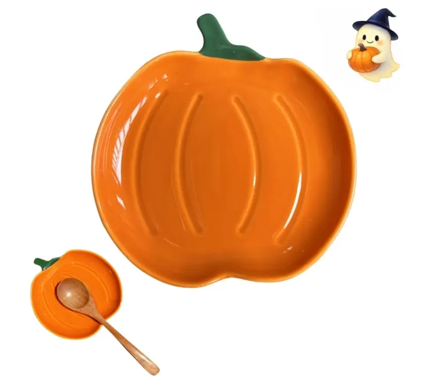 Ceramic Spoon Rest for Stove Top, Halloween Pumpkin Cute Spoon Rest for Kitchen Counter, Cooking Spoon Holder for Kitchen Counter, Utensil Rest Spatula Rest Ladle Holder Tong Rest (Orange)