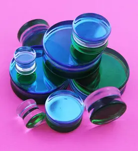 Green Iridescent Glass Double Flare Plugs