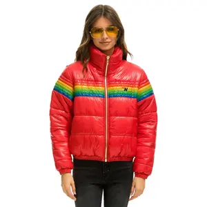 6 STRIPE LUXE APRES PUFFER JACKET - GLOSSY CHERRY
