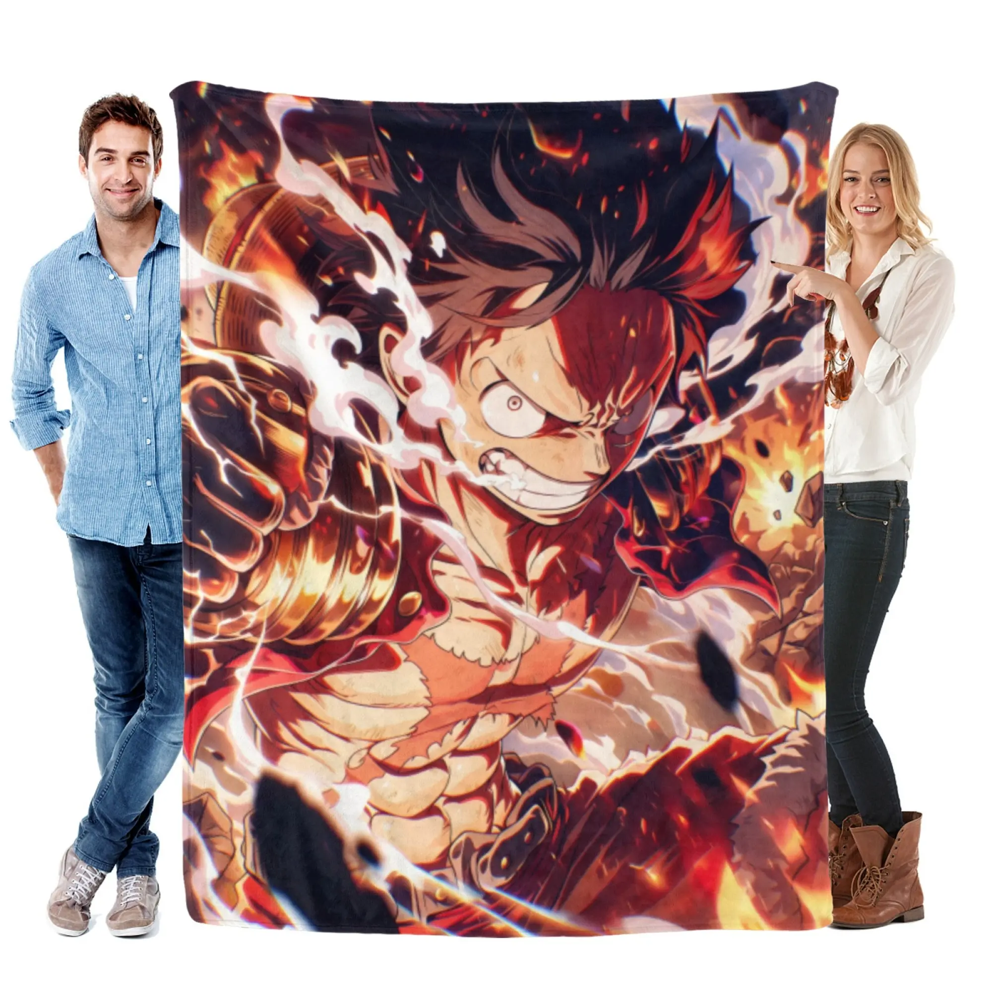 [SummerVibes] TOEI ANIMATION One Piece Luffy Flannel Blanket - Soft Cozy 2D Anime Print Throw for Couch, Bed, Office & Fans