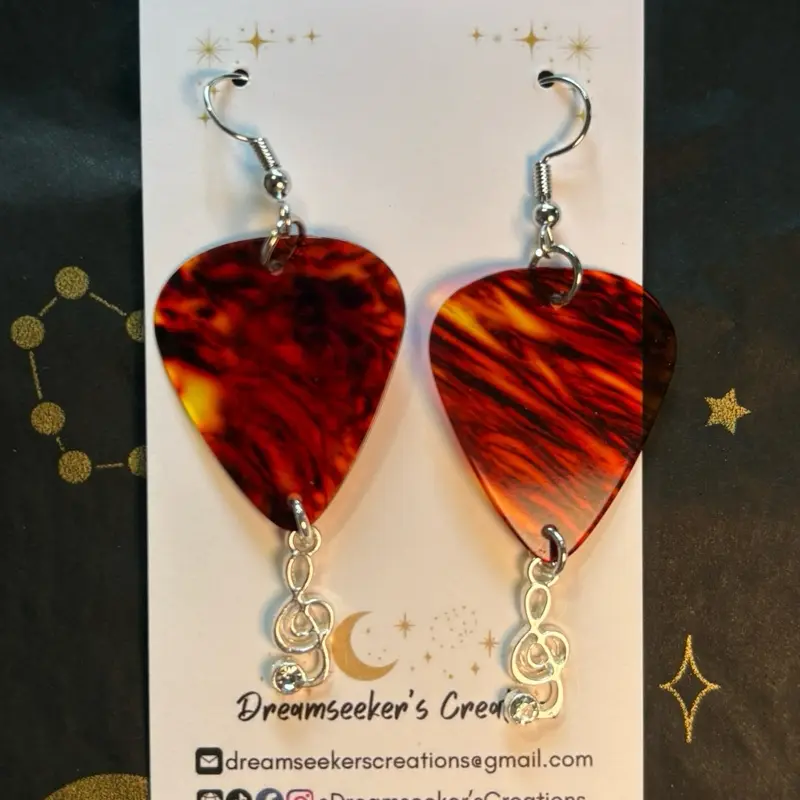 Guitar Picks with Music Note Dangle Earrings