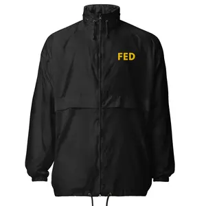 FED JACKET - Windbreaker, Bold All-Caps Typography, High-Contrast Print, Lightweight & Durable, Unisex, Zipped Closure, Elastic Cuffs, 2 Zipped Pockets