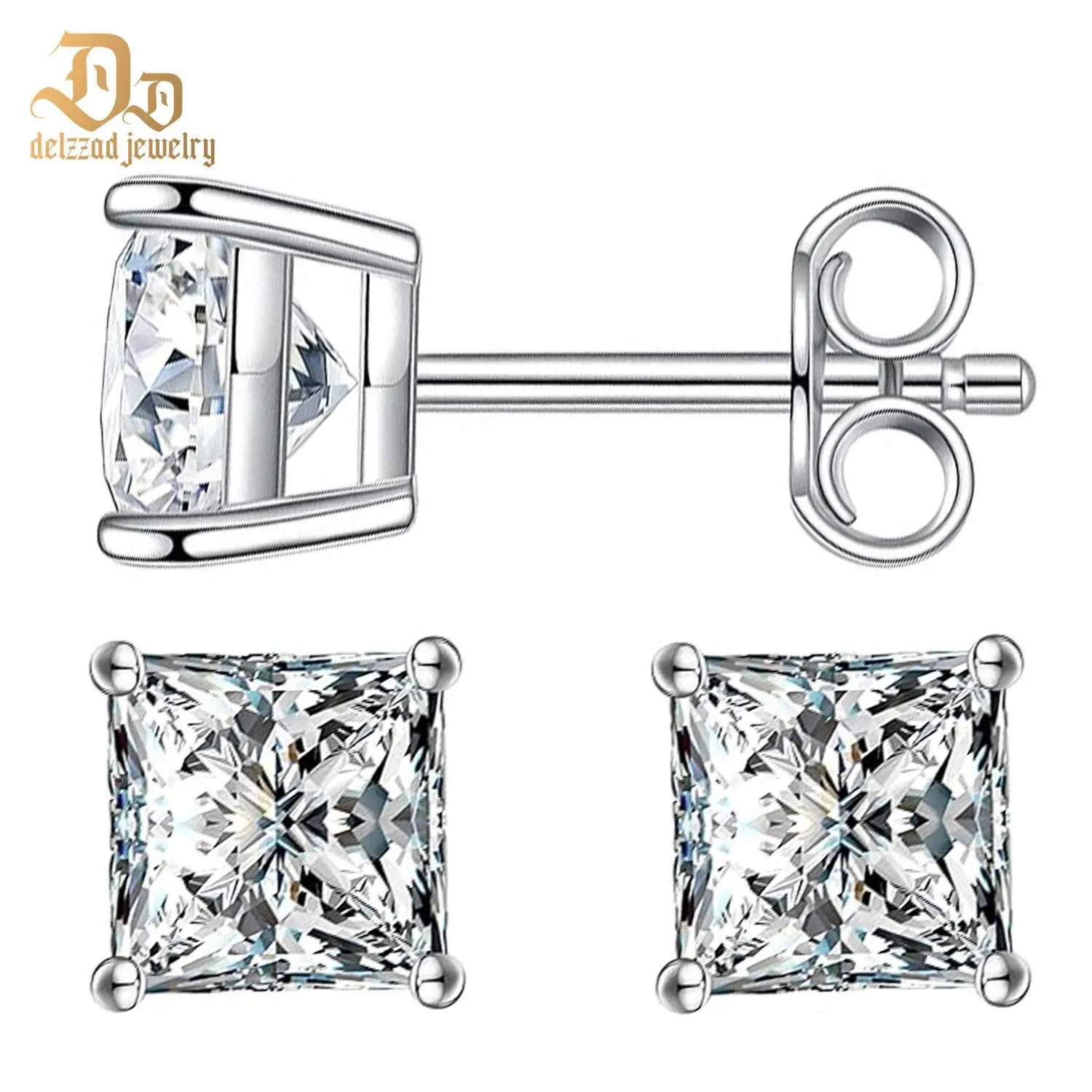 Delzzad Princess Cut Lab-Created Moissanite Stud Earring S925 Sterling Silver Moissanite Jewelry Perfect Birthday Mother’s Day Gift for Men Women Wedd