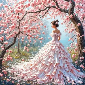 1PCS Diamond Painting Kits for Adults Large Size 5D DIY Cherry Blossom Girl with Dress Full Drill Embro