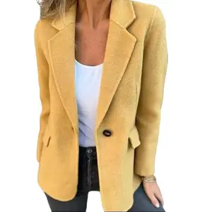 Women’s winter coat, single-breasted jacket, mid-length, fold-over collar, warm polyester, fashionable women’s trench coat, buttoned top, solid-color jacket, suit jacket, autumn fashion, casual collared outerwear, basic long-sleeve fitted gamis