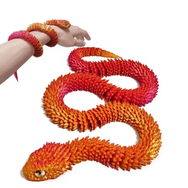 23.6'' Articulated 3D Printed Snake Toy – Flexible Fidget Animal Figure for Adults, Kids, Desk Decor & Stress Relief, Realistic Pet Snake Collectible (Red)