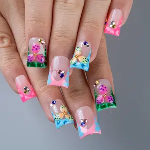 Lovful | NEW DROP Collection Handmade Acrylic Press On Nails | 10PCS Reusable | Salon Quality 3D Flower Rhinestones summervibes