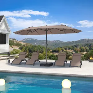 PURPLE LEAF 14 ft Double-Sided Outdoor Market Table Umbrella with Base for Pool