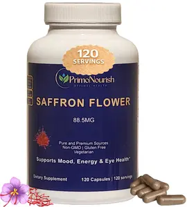 PrimoNourish Saffron Flower Supplement – 88.5mg Pure Saffron per Capsule – Supports Mood, Focus, Energy & Eye Health – Non-GMO, Gluten-Free, Vegetarian – 120 Capsules  (4-Month Supply) – Made in USA