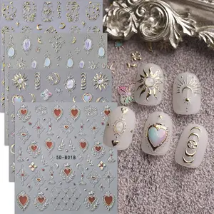 4 Pcs Star Moon Nail Art Decals, Sun Moon Stars Design, Self-Adhesive Manicure Stickers, 5D Embossed, Cute & Precise, DIY Gift Party Makeup