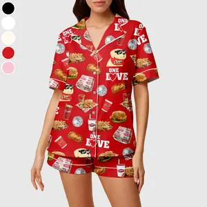 Rasing Canes Satin Pajamas Set, Fast Food Short Satin Pajamas, Funny Food Pajamas Set Women, Gift For Her
