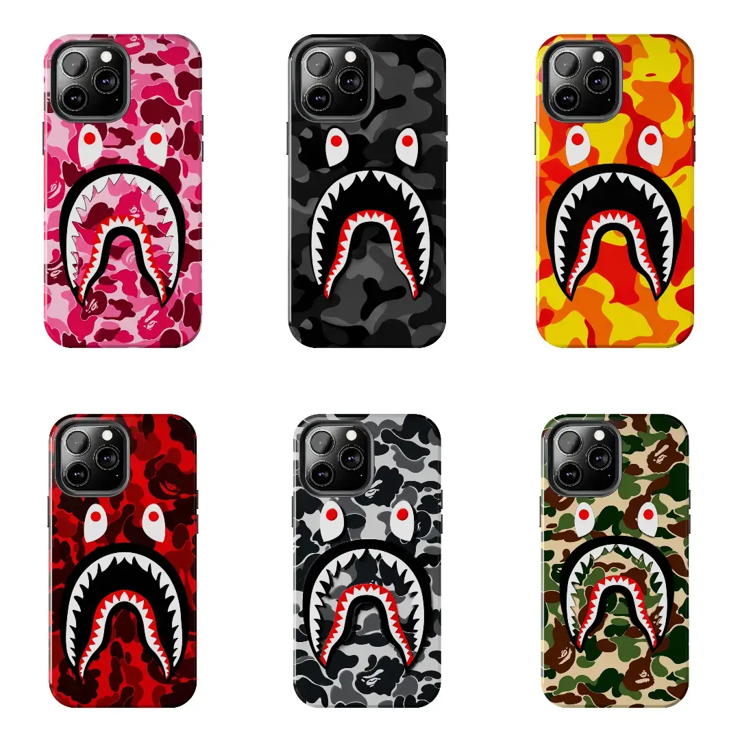 Camouflage BAPE Ape Head Shark Jaw Phone Case for iPhone 17-7 Pro Max Plus & Samsung Galaxy S26-S21 Ultra Plus - Streetwear Camo Aesthetic Cover unisex