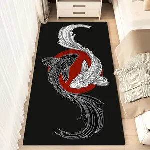 1pc Yin Yang Koi Fish Sun Pattern Fluffy Minimalist Area Rug, Decorative Rug, Polyester 100% Flannel Carpet, Non-Slip Rectangle Floor Mat for Living Room, Bedroom, Kitchen, Office, Entryway, Bedside Rug | Washable, Carpet Mats for Holiday Home Decor Gift